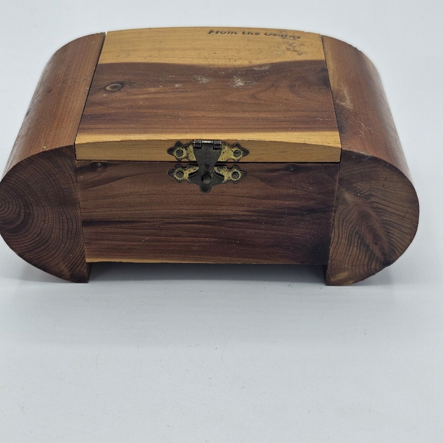 Small Vintage Oak Wooden Souvenir Trinket Box From The Ozark Curved