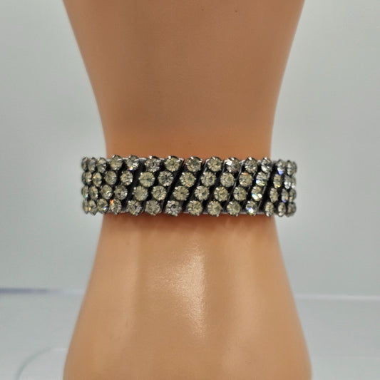 Signed Japan Rhinestone Stretch Expansion Bracelet Vintage