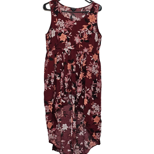 Torrid Womens Floral Sleeveless Hi Low Dress Size 0 Burgundy 100% Rayon FLAW