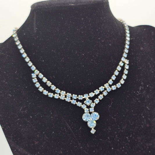 Iced Baby Blue Rhinestone Vintage Necklace Dainty Elegant Soft Girl 50s Style