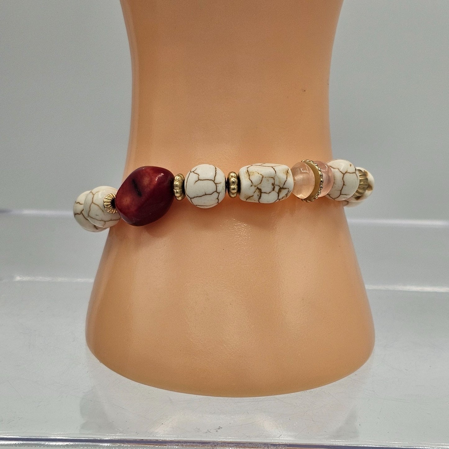 Howlite Rose Quartz Red Stone Stretch Bracelet