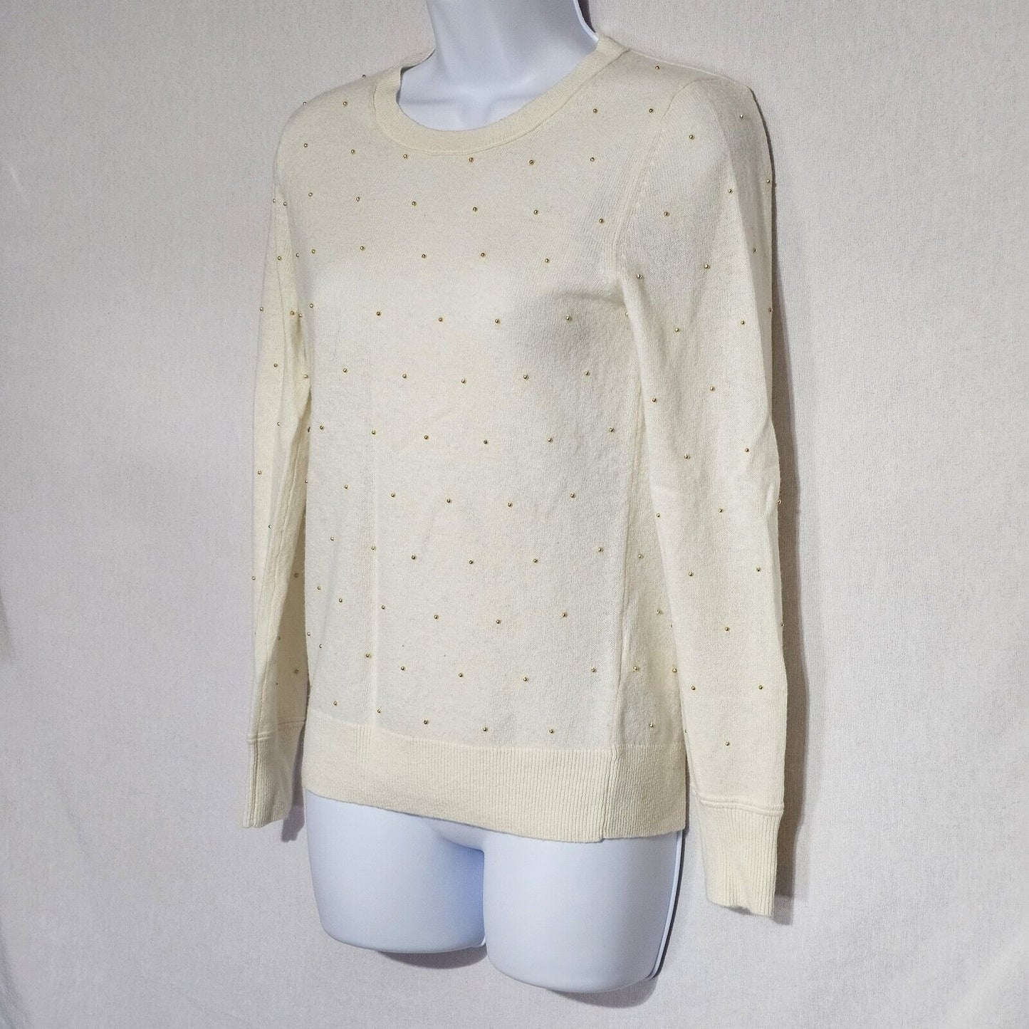 Banana Republic Ivory Cashmere Blend Gold Bead Knit Winter Sweater Size XS