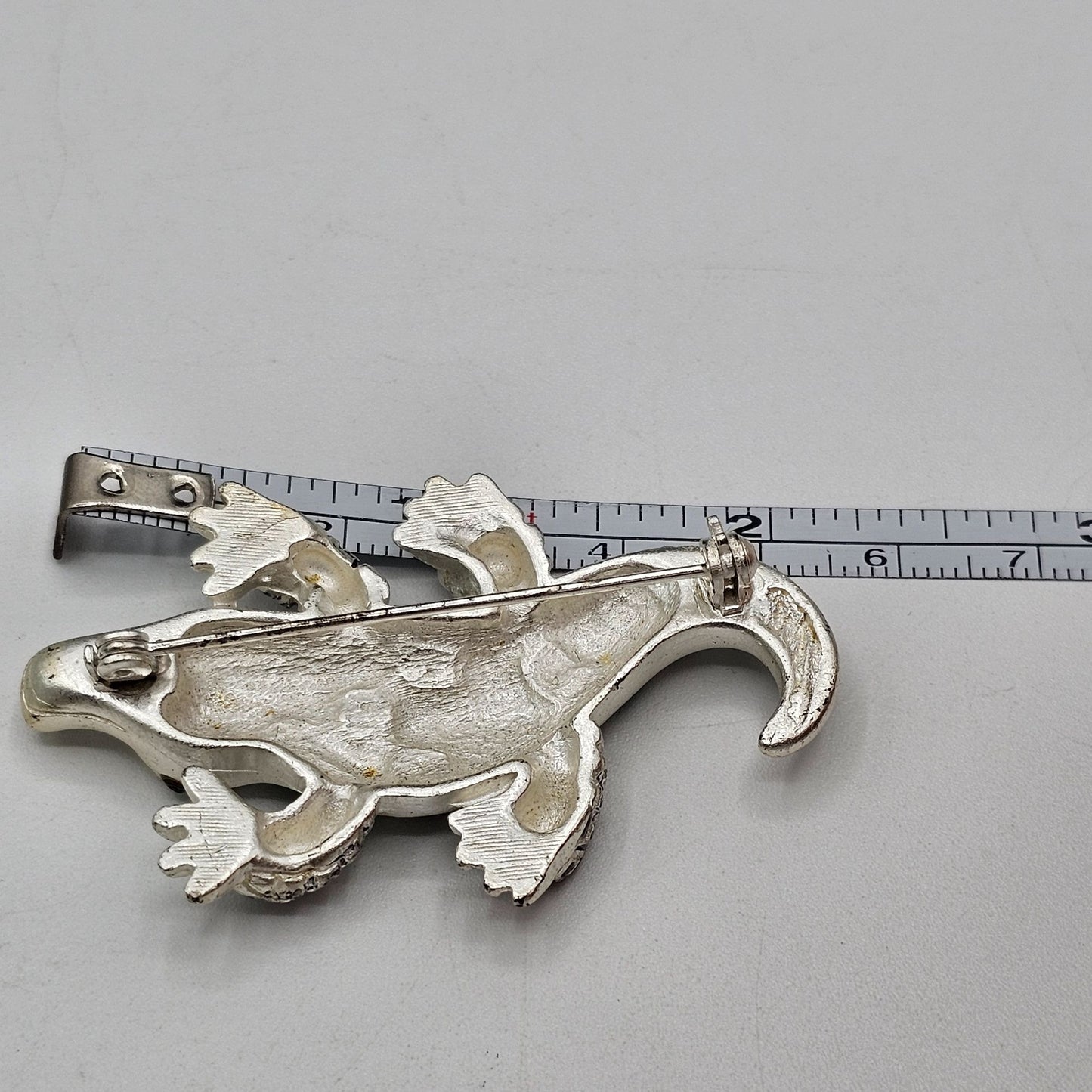 Silver-tone Green Enamel Crocodile Animal Figure Brooch NOS