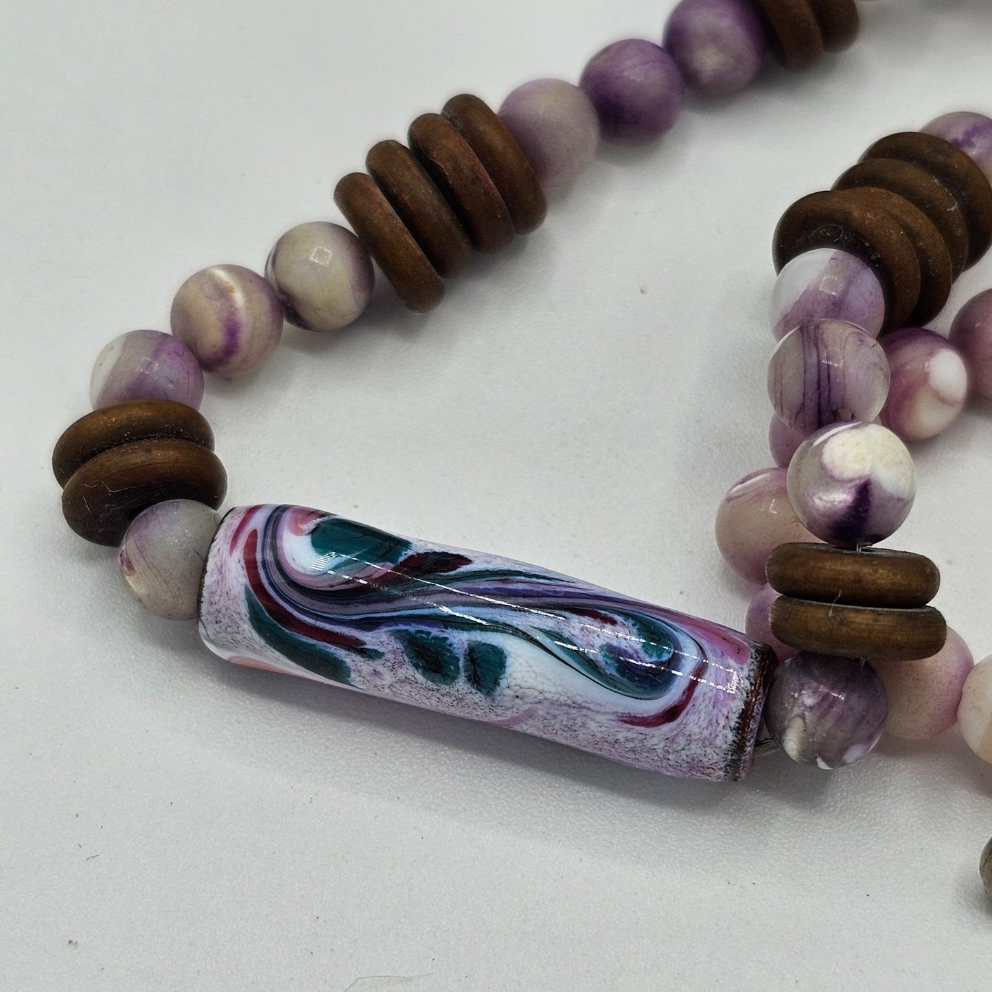 Purple Art Glass Artisan Handmade Beaded Necklace Vintage