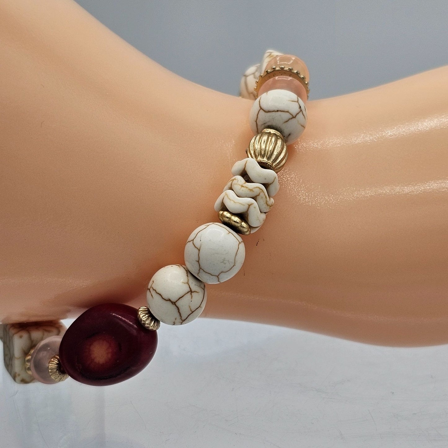 Howlite Rose Quartz Red Stone Stretch Bracelet