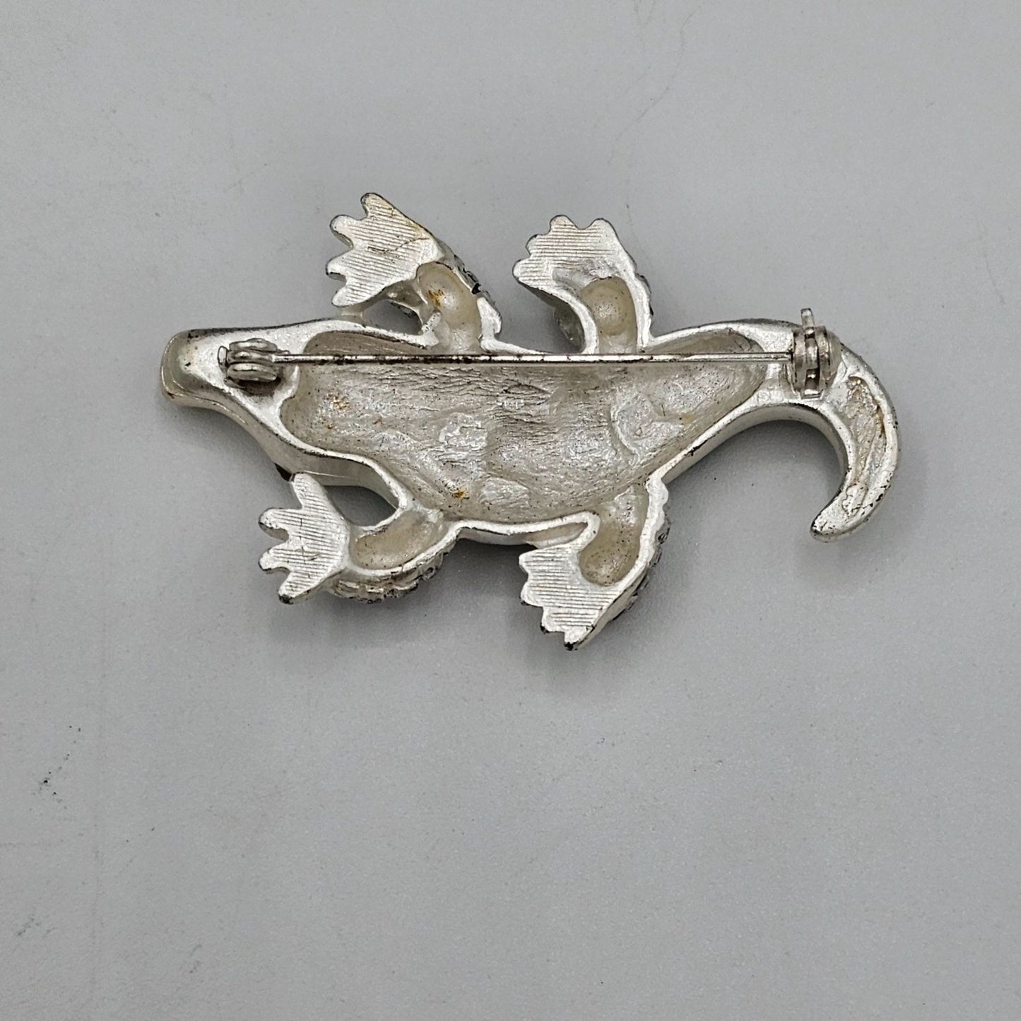 Silver-tone Green Enamel Crocodile Animal Figure Brooch NOS