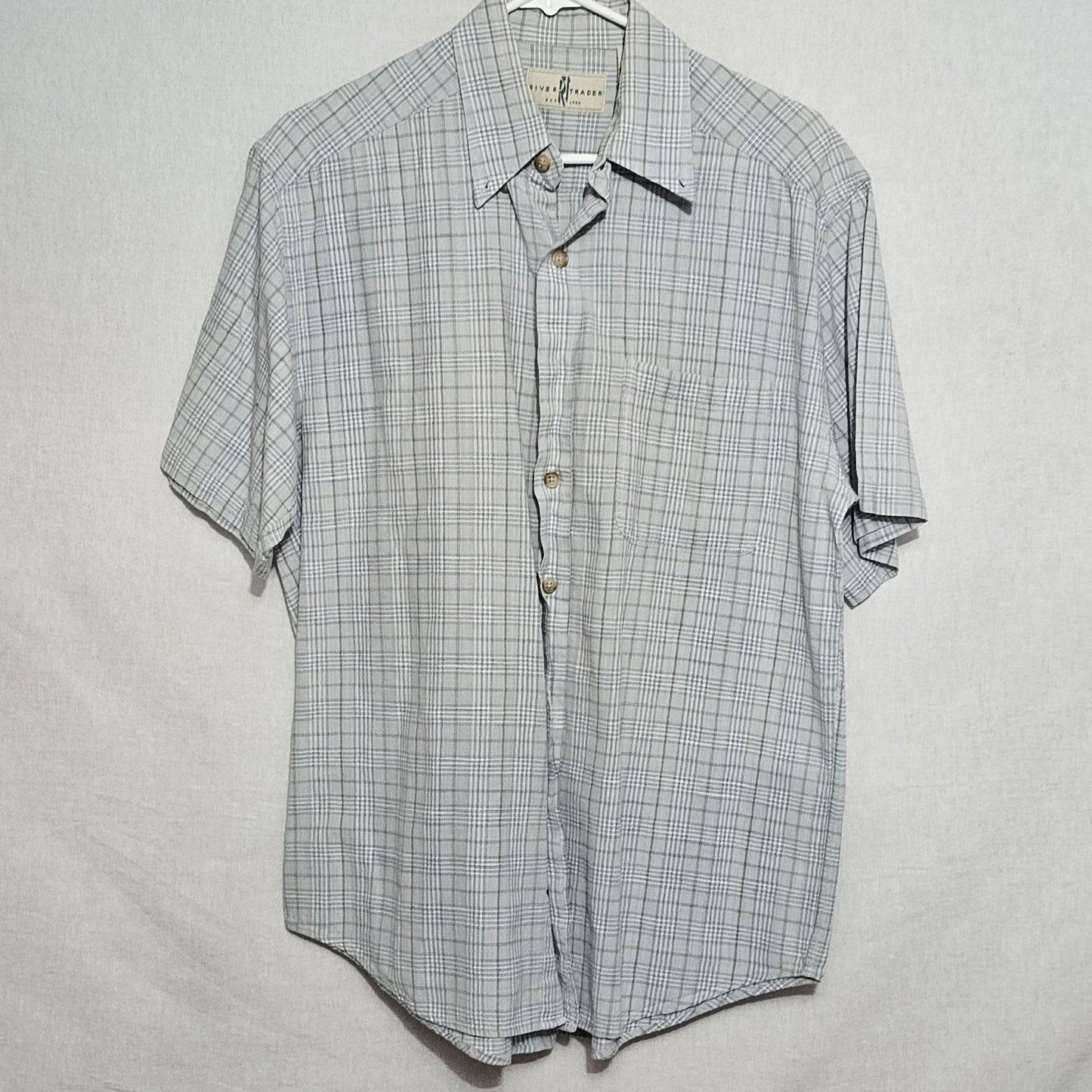 River Trader Light Blue Plaid Short Sleeve Flannel 100% Cotton Size M