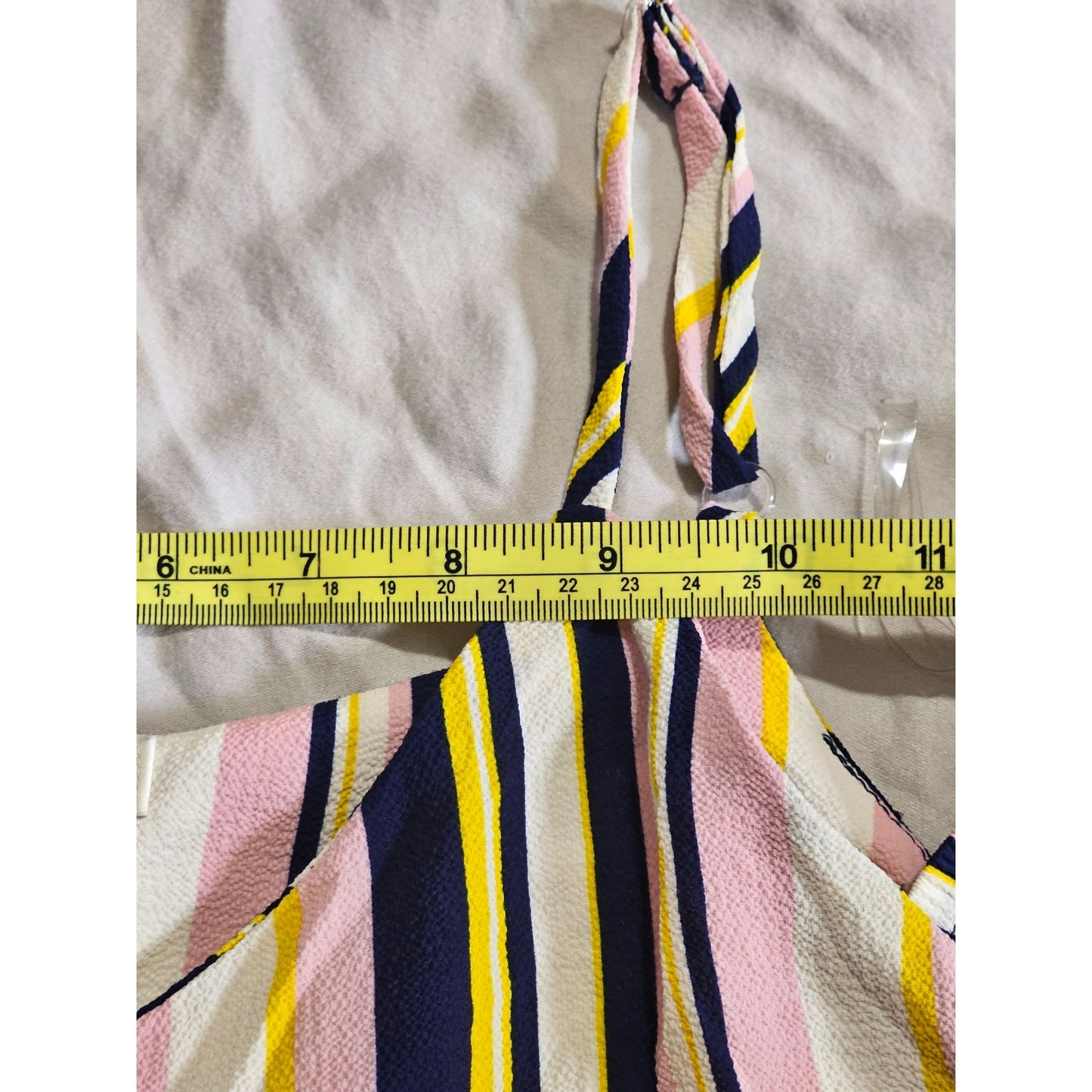 Speechless Pink, Navy, Yellow Vertical Striped Cold-shoulder Short Dress Size M