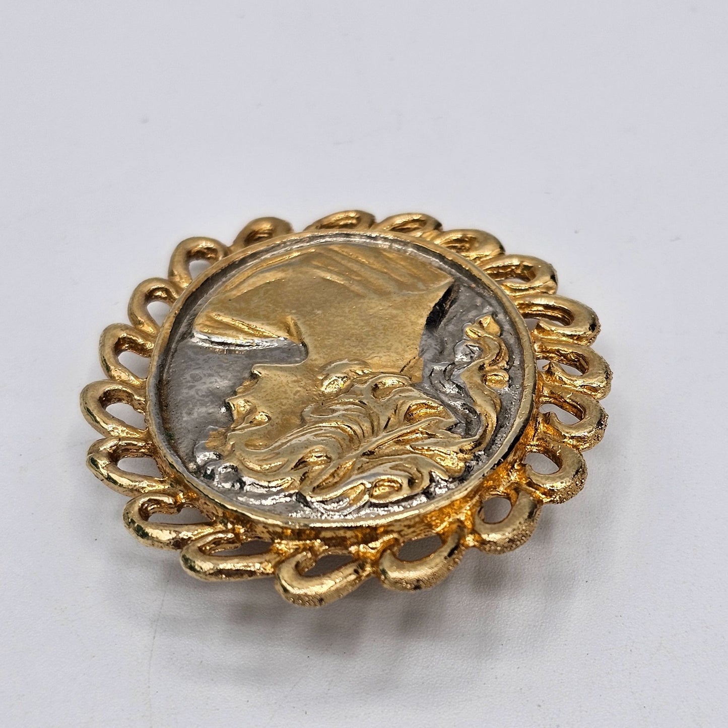 Vintage Gold & Silver-Tone Cameo Brooch Pin