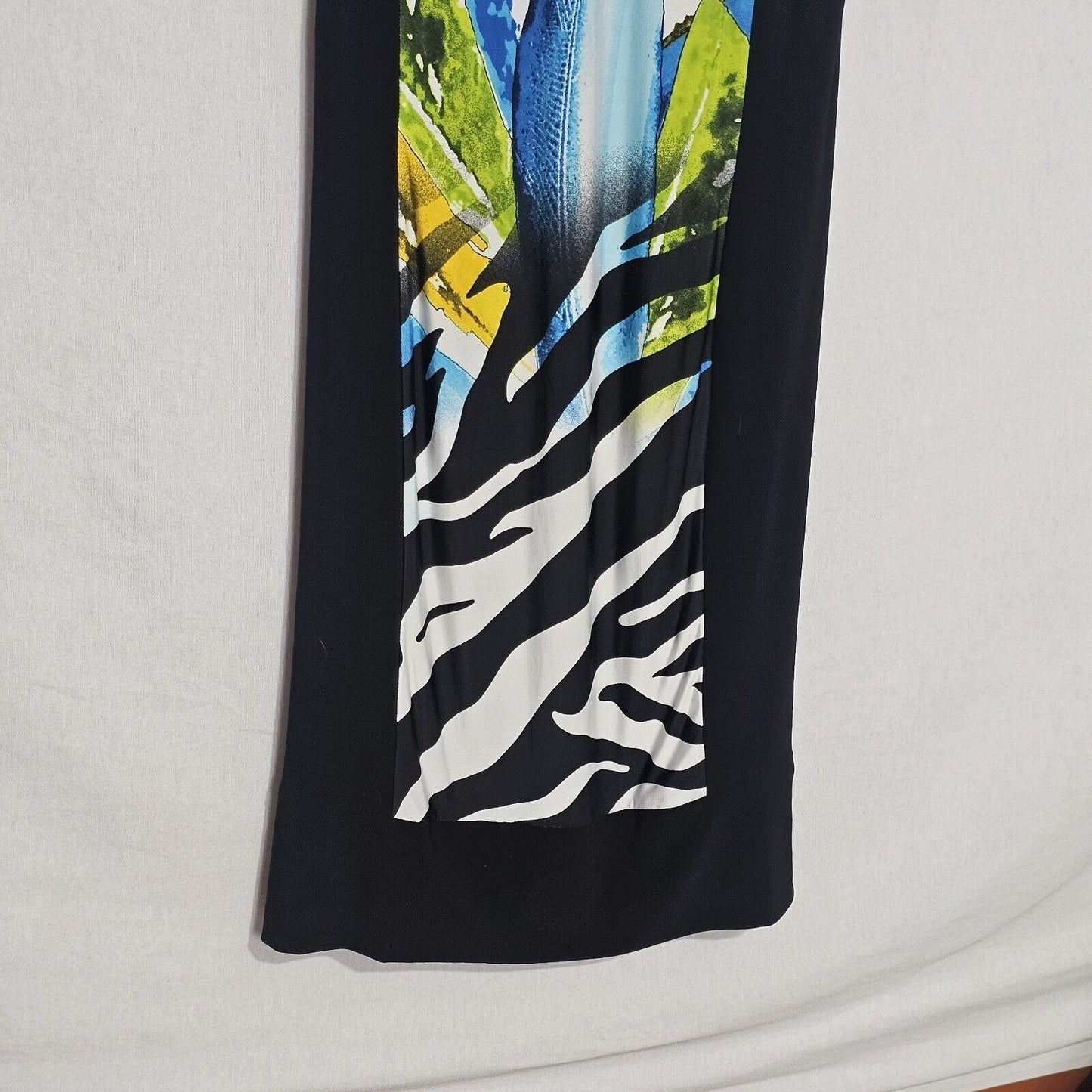 Frank Lyman Bodycon Abstract Dress Size 10 Lined Black Blue White Sleeveless