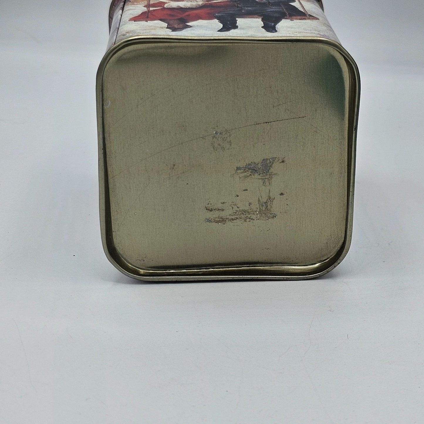 Vintage Winter Scene Victorian Boy Girl Swinging Metal Storage Tin With Lid