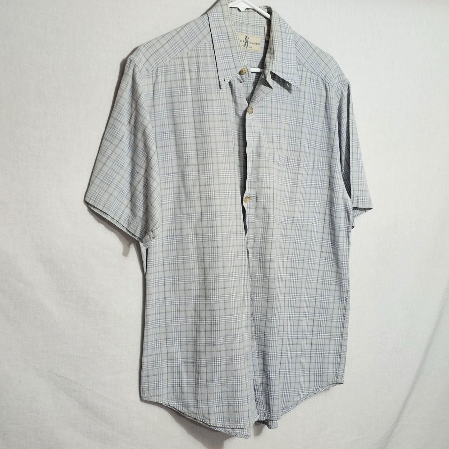 River Trader Light Blue Plaid Short Sleeve Flannel 100% Cotton Size M