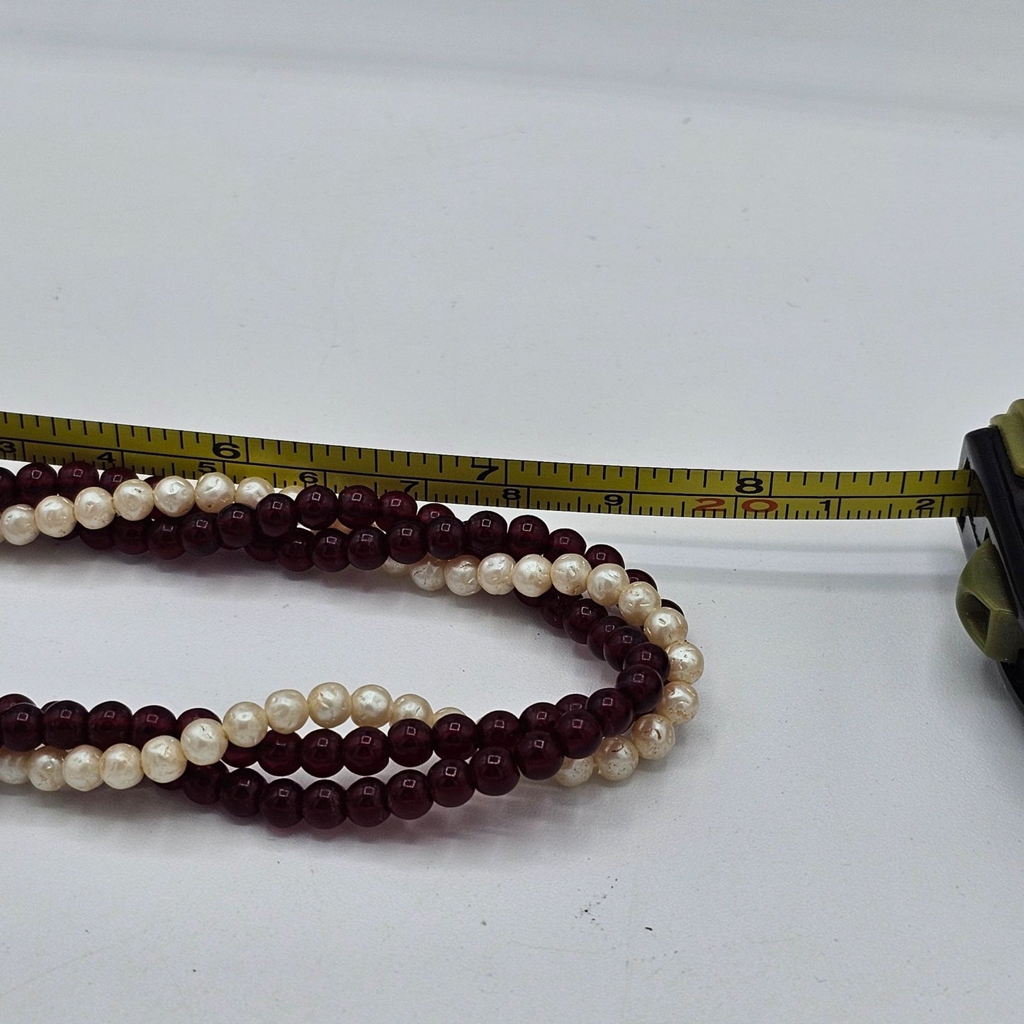 Multi-Strand Twisted Rope Faux Pearl Garnet Colored Beaded Necklace