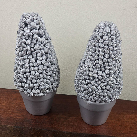 Set of 2 Small Silver Painted Handcrafted Trees