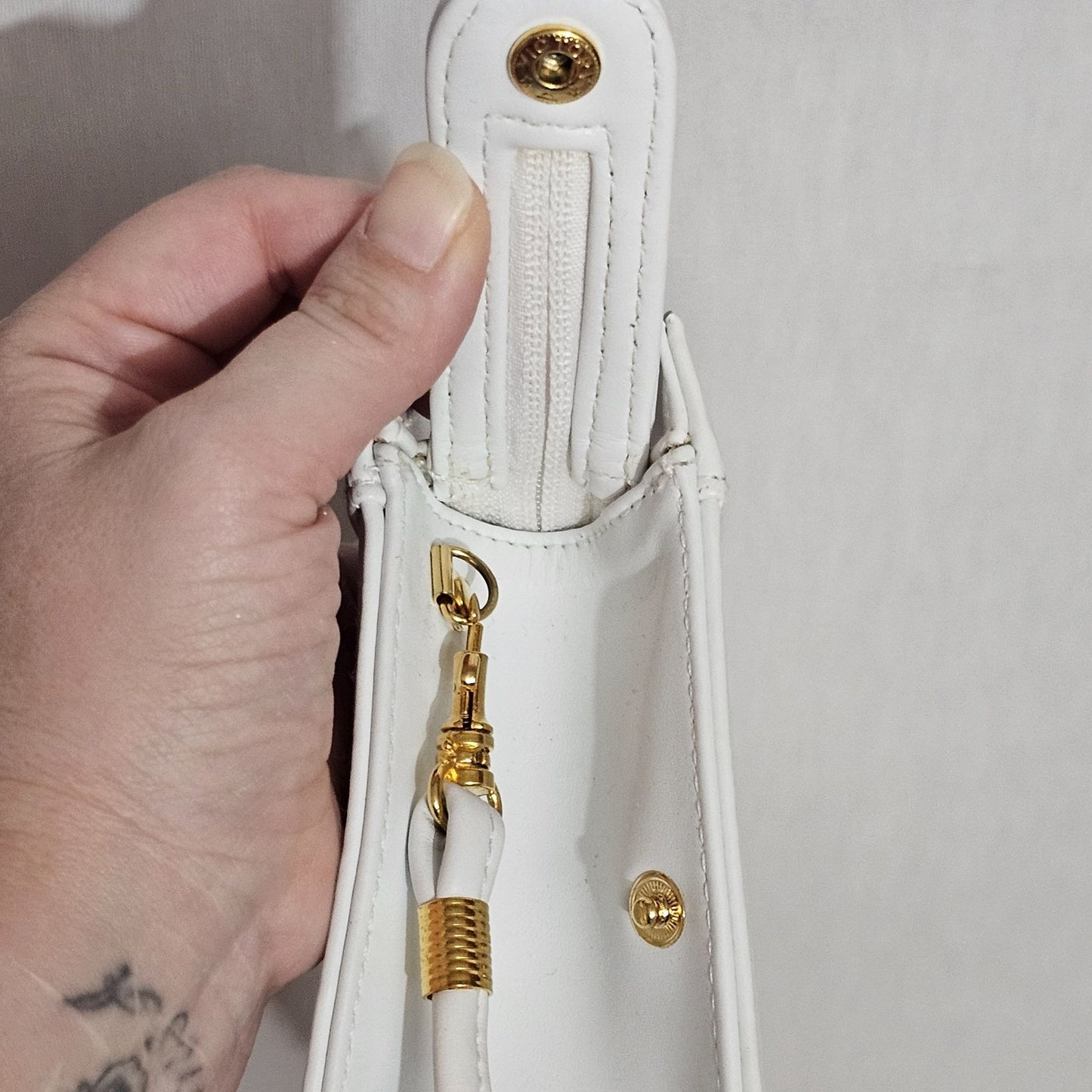 Vintage Monet White Leather Crossbody Bag Purse Elegant Sophisticated Coquette