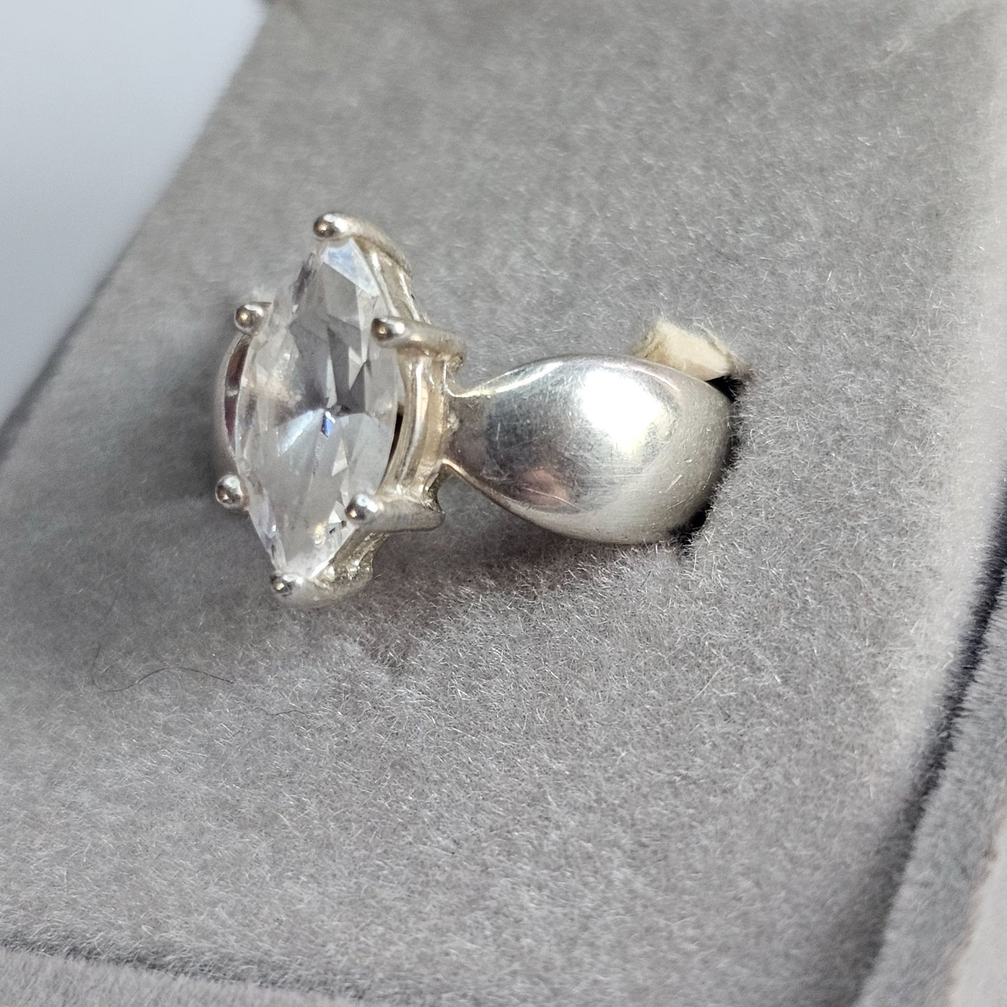 Marquise CZ Ring Sterling Silver Unique Band Size 6 Elegant Statement Solitaire