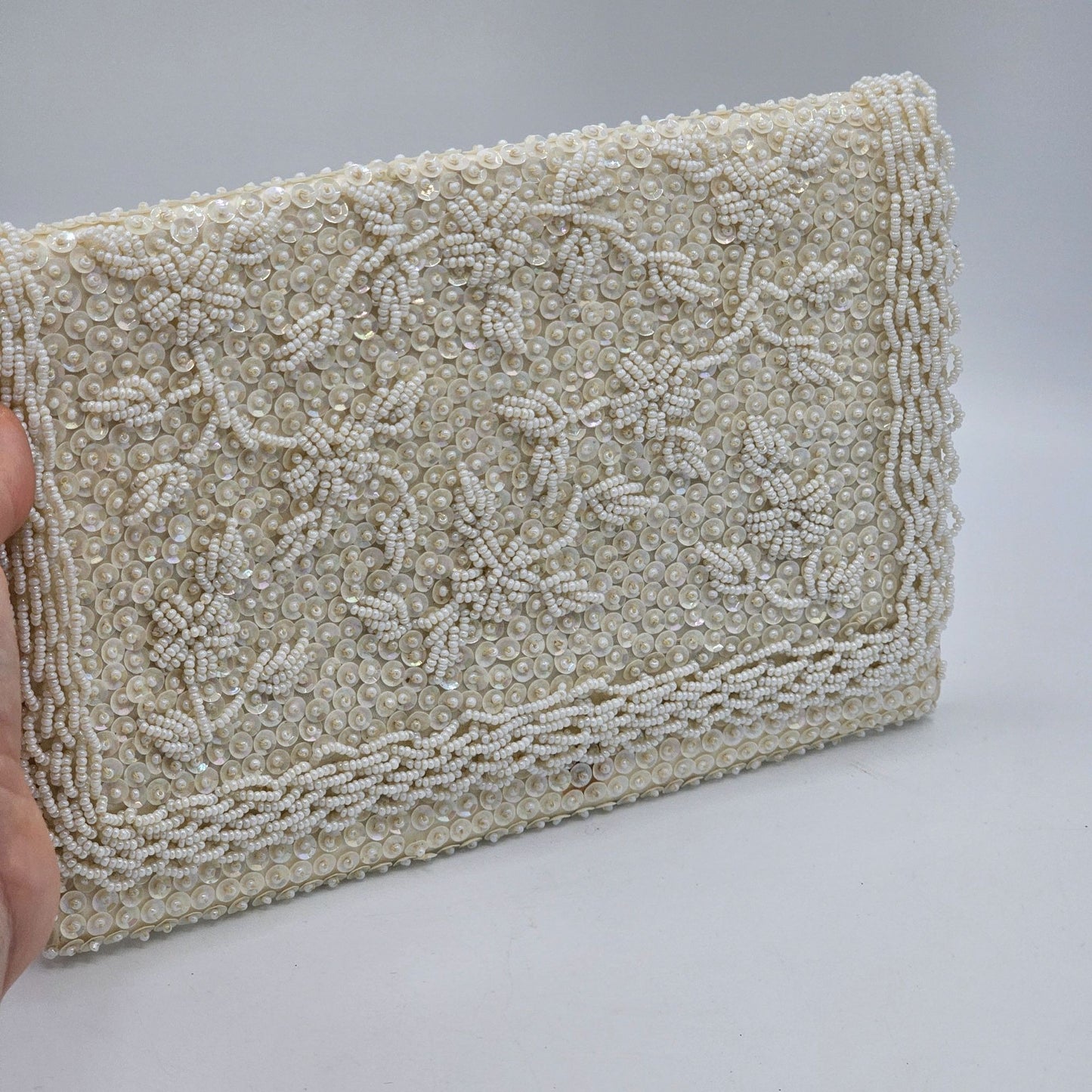 Vintage Beaded & Sequined Ivory Clutch Evening Elegant Special Occasions Prom