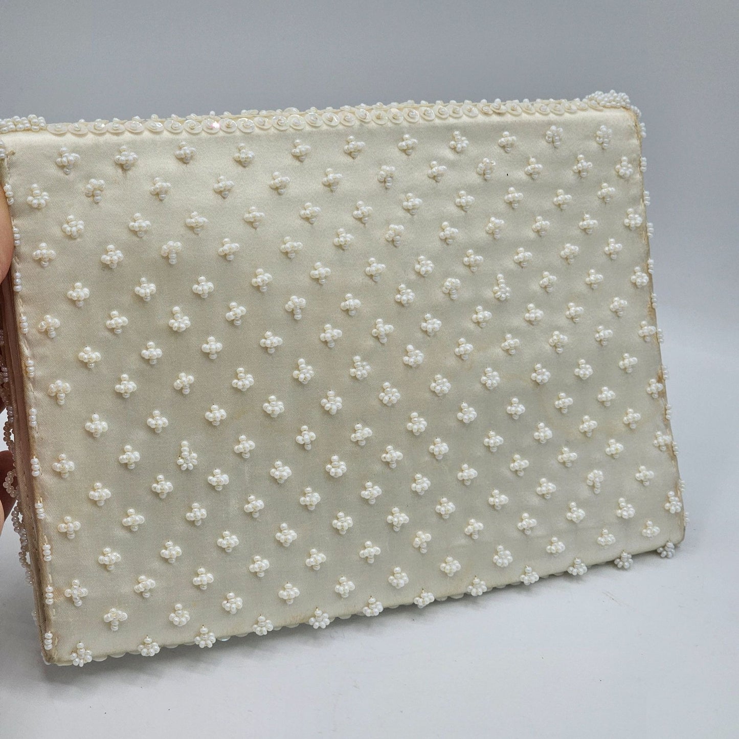 Vintage Beaded & Sequined Ivory Clutch Evening Elegant Special Occasions Prom