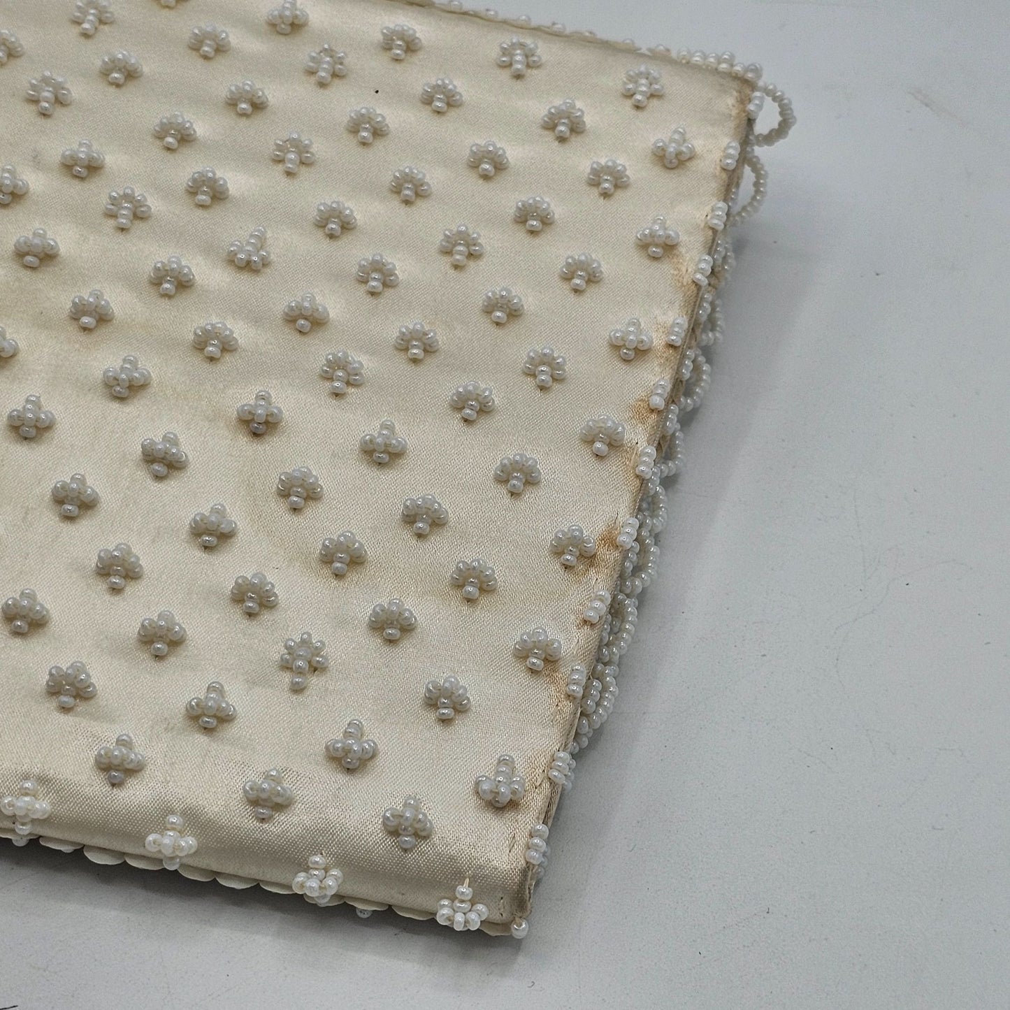 Vintage Beaded & Sequined Ivory Clutch Evening Elegant Special Occasions Prom