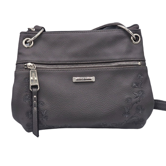 Rosetti Gray Crossbody Bag With Floral Embroidery & Silver Hardware