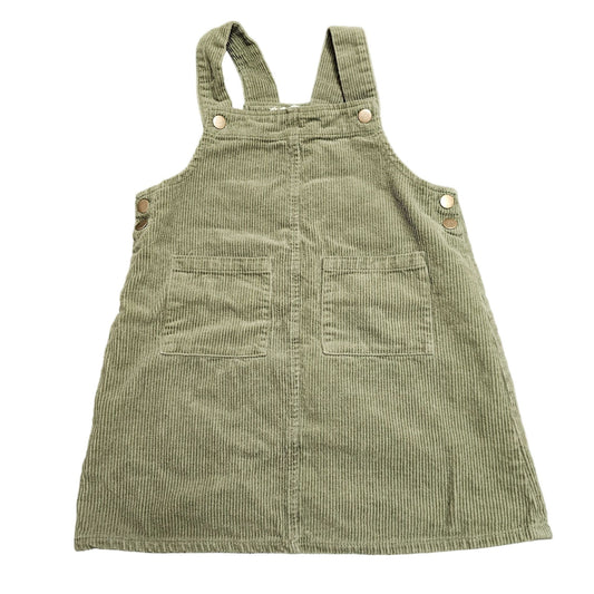 Btween Girls Olive Green Corduroy Overall Bib Dress Size 7 Cotton Front Pockets