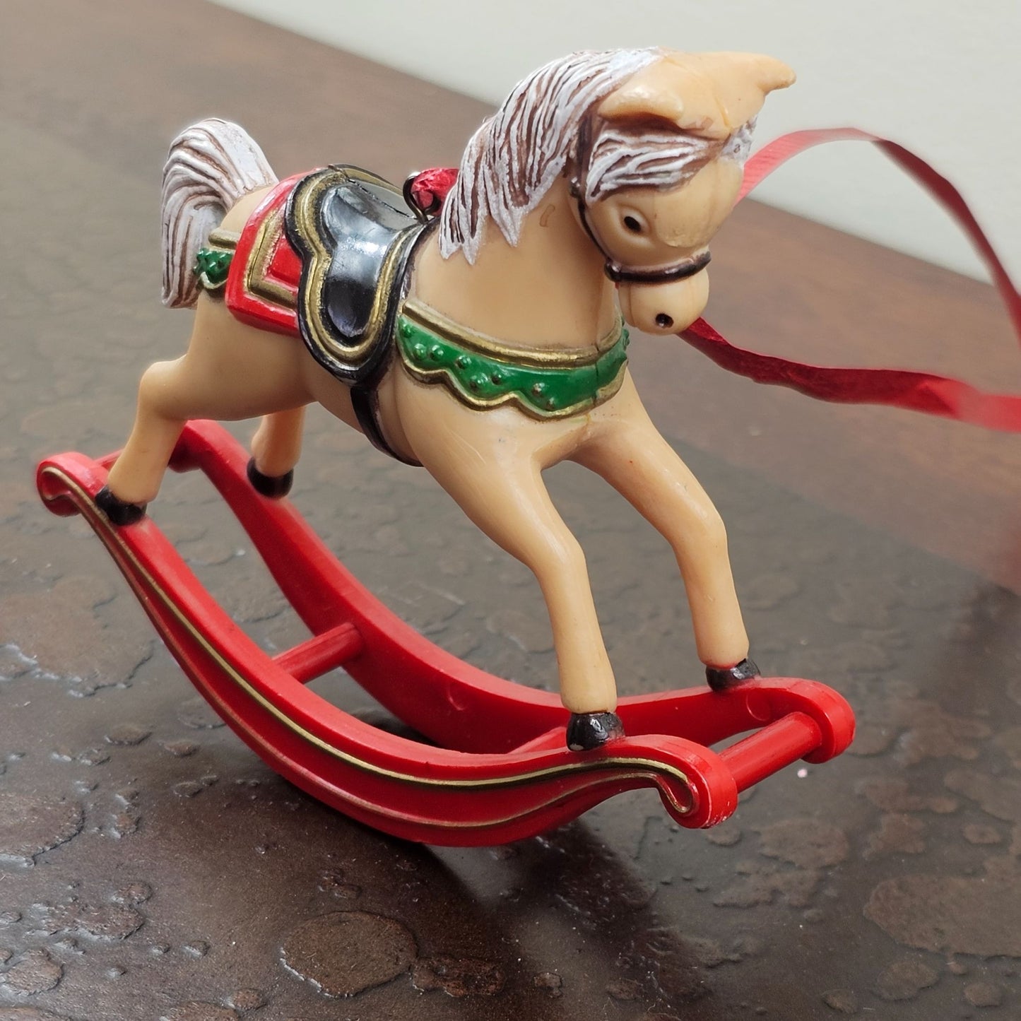 Small Plastic Christmas Tree Ornament Rocking Horse Holiday Decor Equestrian