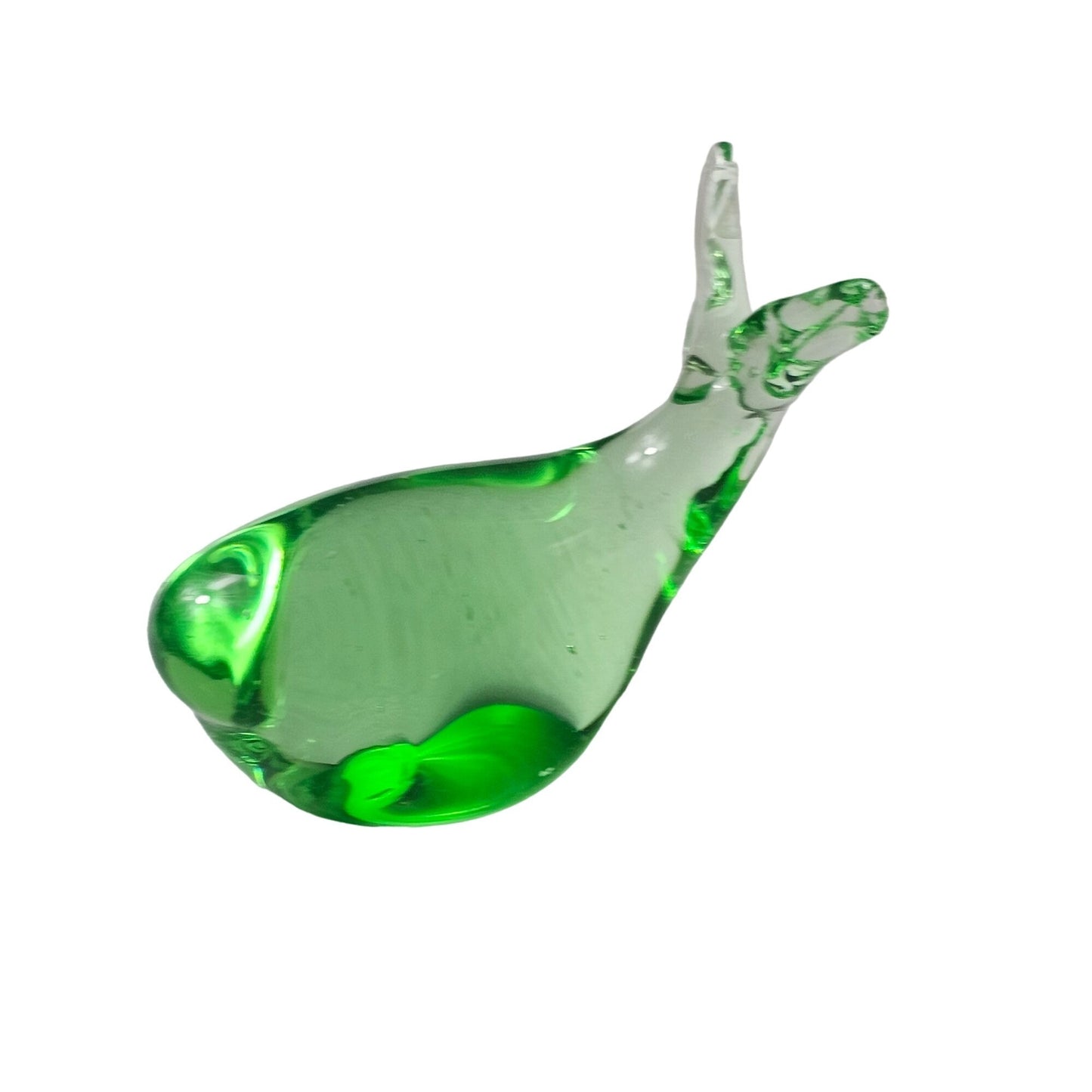 Handcrafted Green Art Glass Whale Figurine Paperweight Home Desk Decor