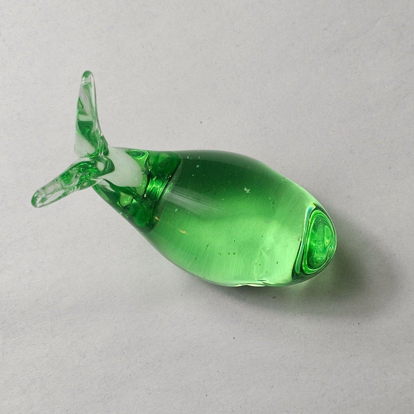 Handcrafted Green Art Glass Whale Figurine Paperweight Home Desk Decor