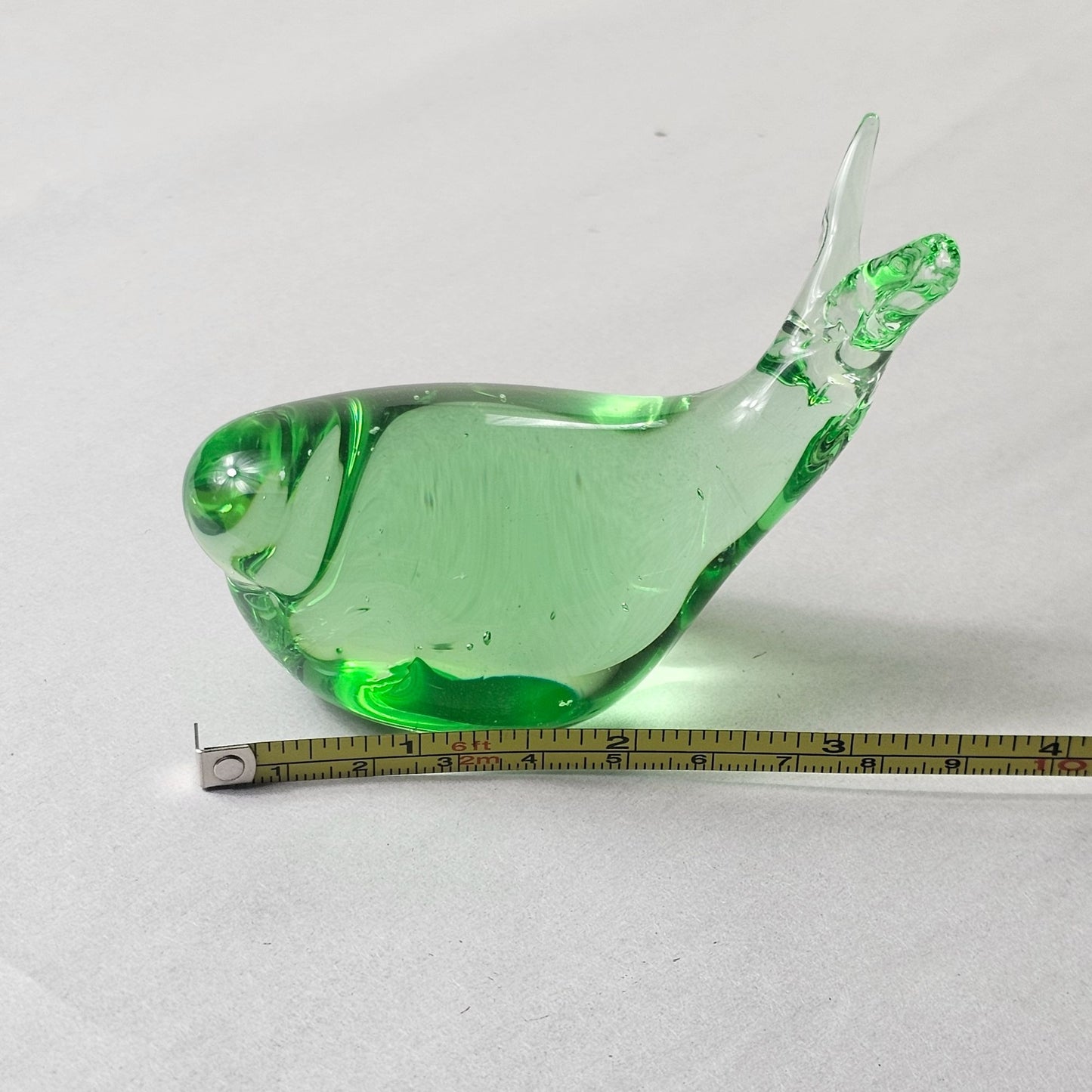 Handcrafted Green Art Glass Whale Figurine Paperweight Home Desk Decor