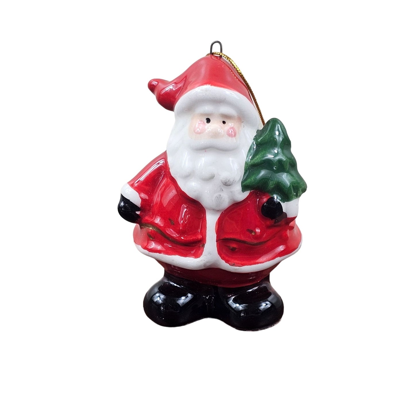 Christmas Holiday Santa Claus Ornament Painted Hollow Ceramic Vintage READ