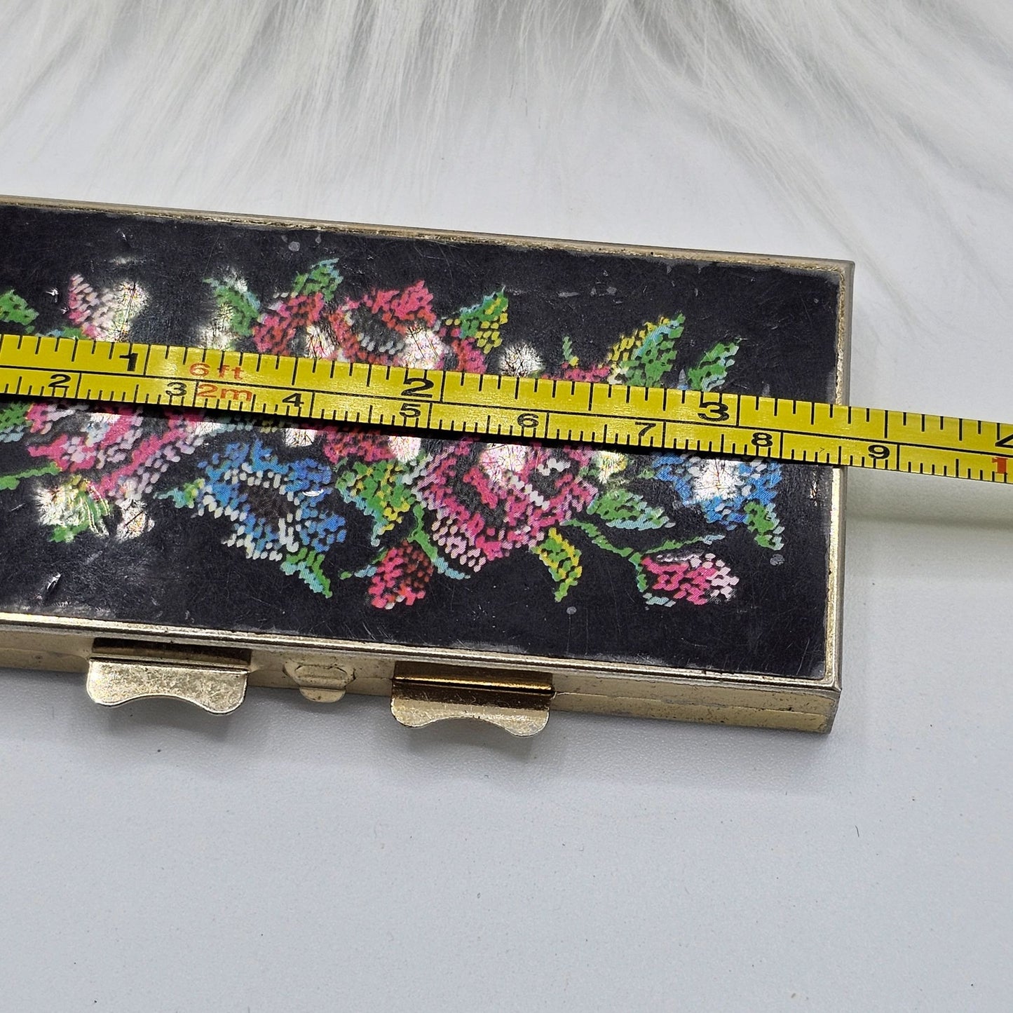 Vintage Floral Transfer Black Silver Pillbox Organizer