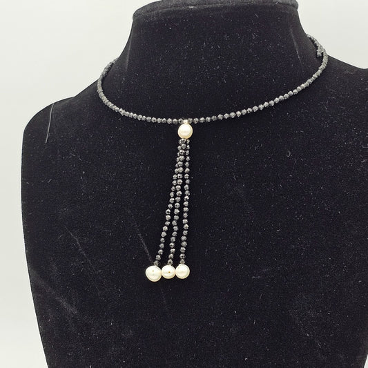 Black Crystal Faux Pearl Choker Necklace