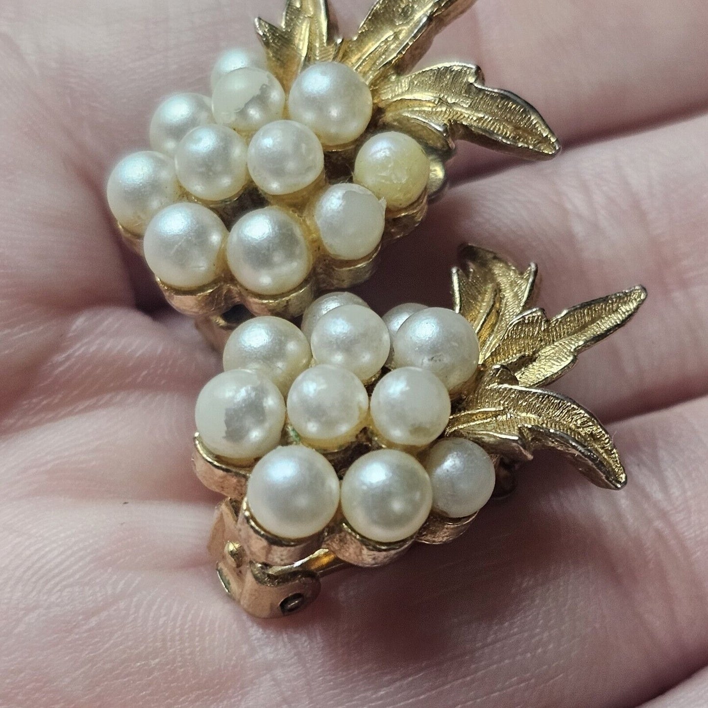 1950's ART Arthur Pepper Faux Pearl Cluster Brooch Earring Set Signed Vintage