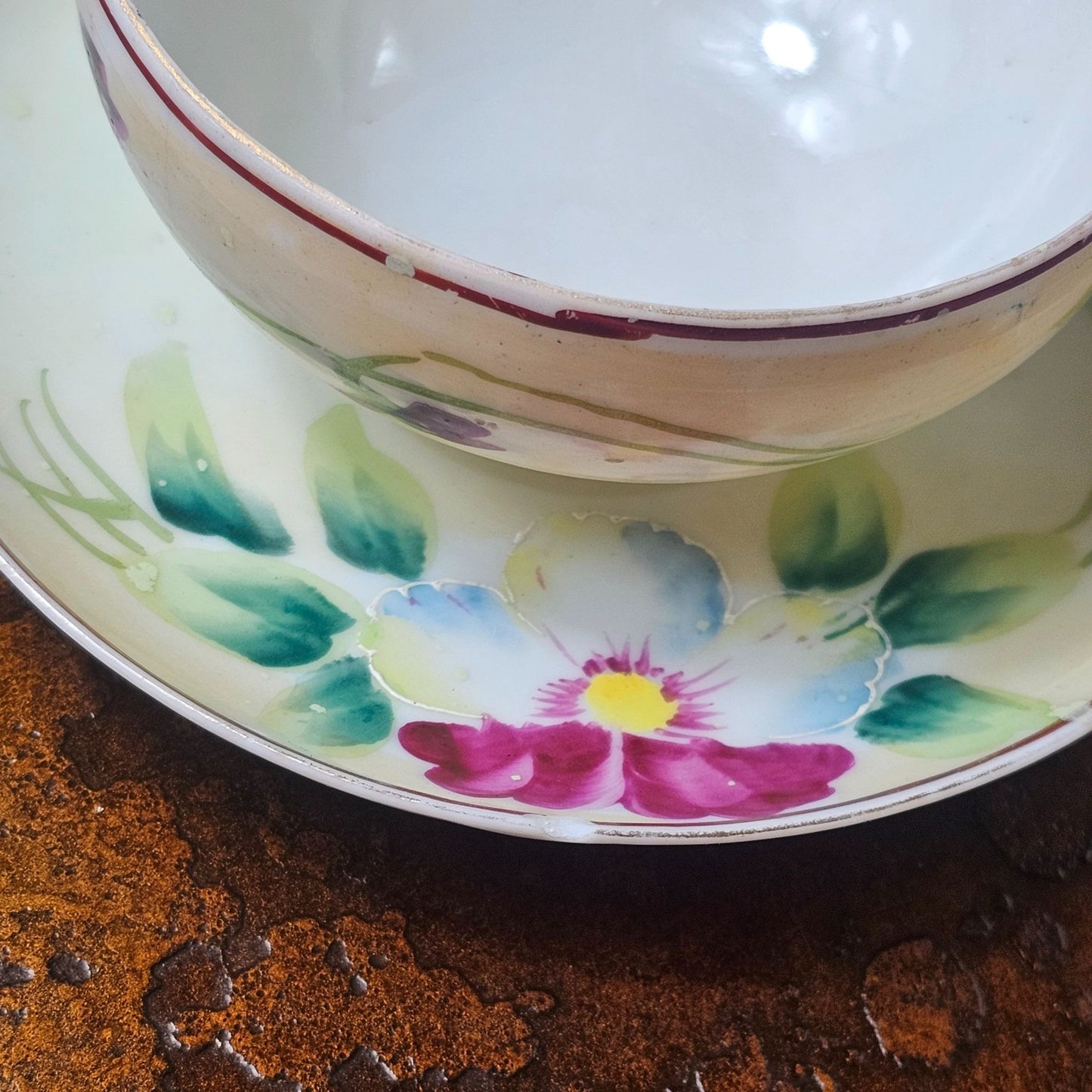 Vintage Nippon Hand-Painted China Teacup & Saucer Set