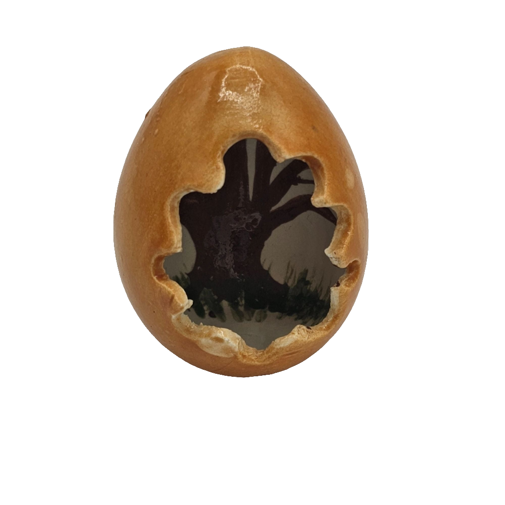 Handmade Hollow Cut Out Ceramic Egg Painted Tree Brown