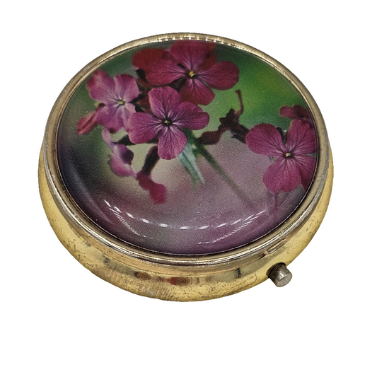 Vintage Pink Forget Me Knot Floral Round 3 Compartment Pill Case