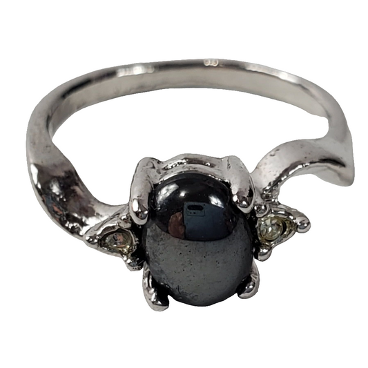 Vintage Black Stone Silver-tone Ring Size 6