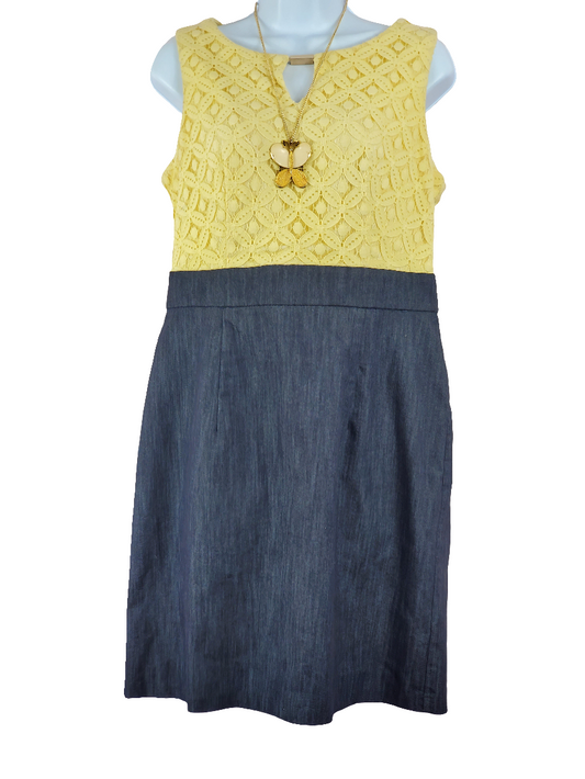 Alyx Dress Stitched Yellow Floral with Denim Looking Bottom