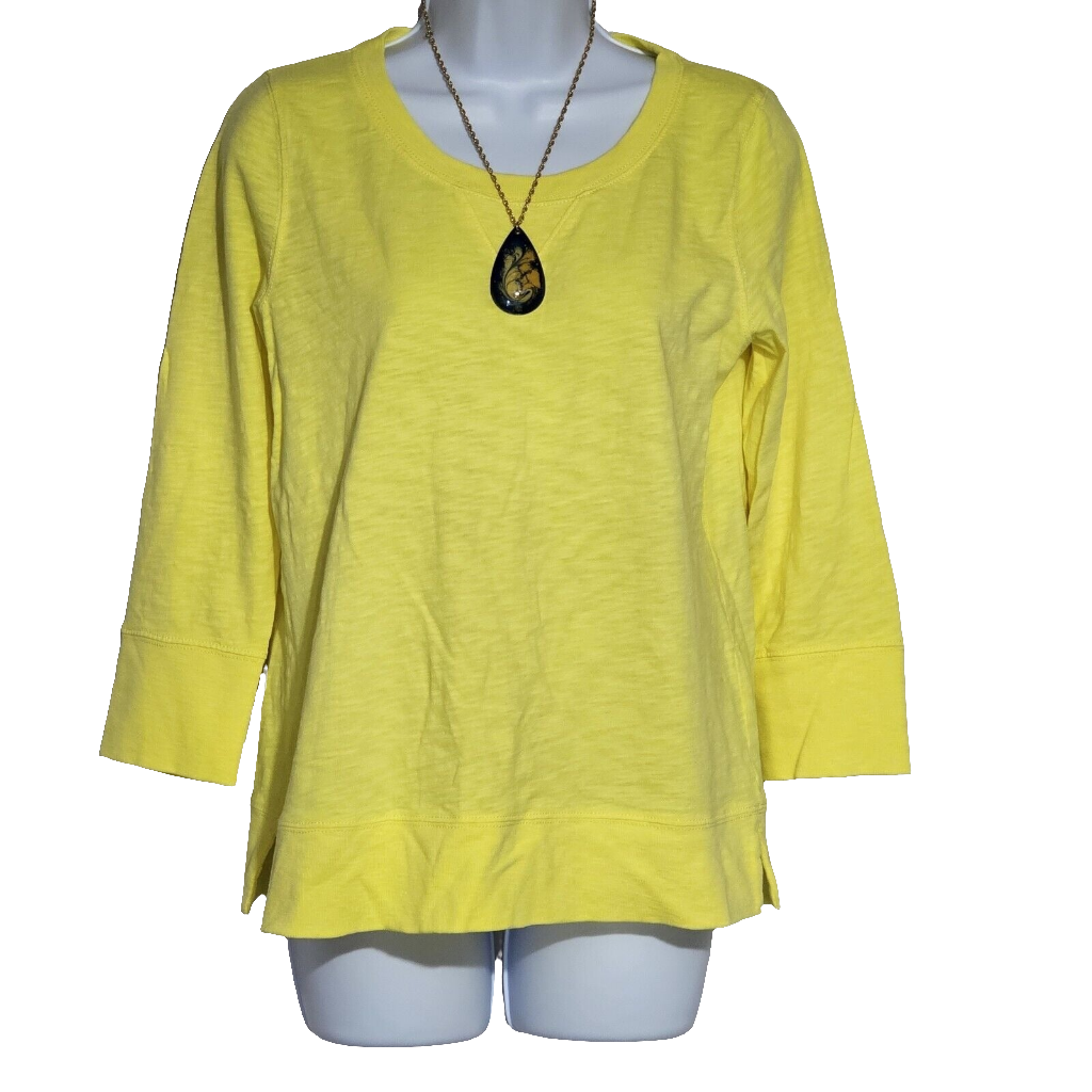 J. Crew 3/4 Sleeve Yellow Cotton Pullover  T-Shirt Blouse Size Medium GUC