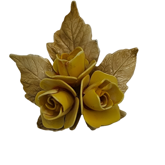 Beautiful Triple Yellow Rose Plastic Brooch