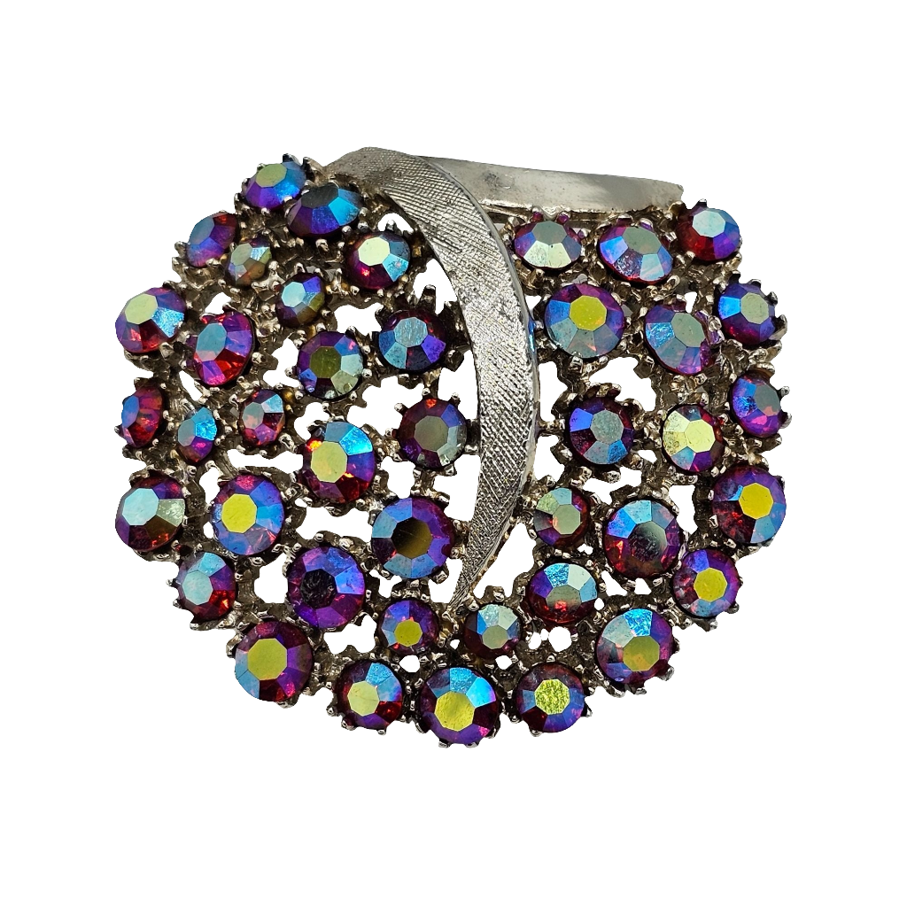 HUGE Vintage Arthur Pepper Pink Aurora Borealis Rhinestone Brooch Signed Art