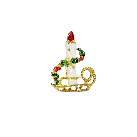 Vintage Holiday Christmas Candlestick Brooch