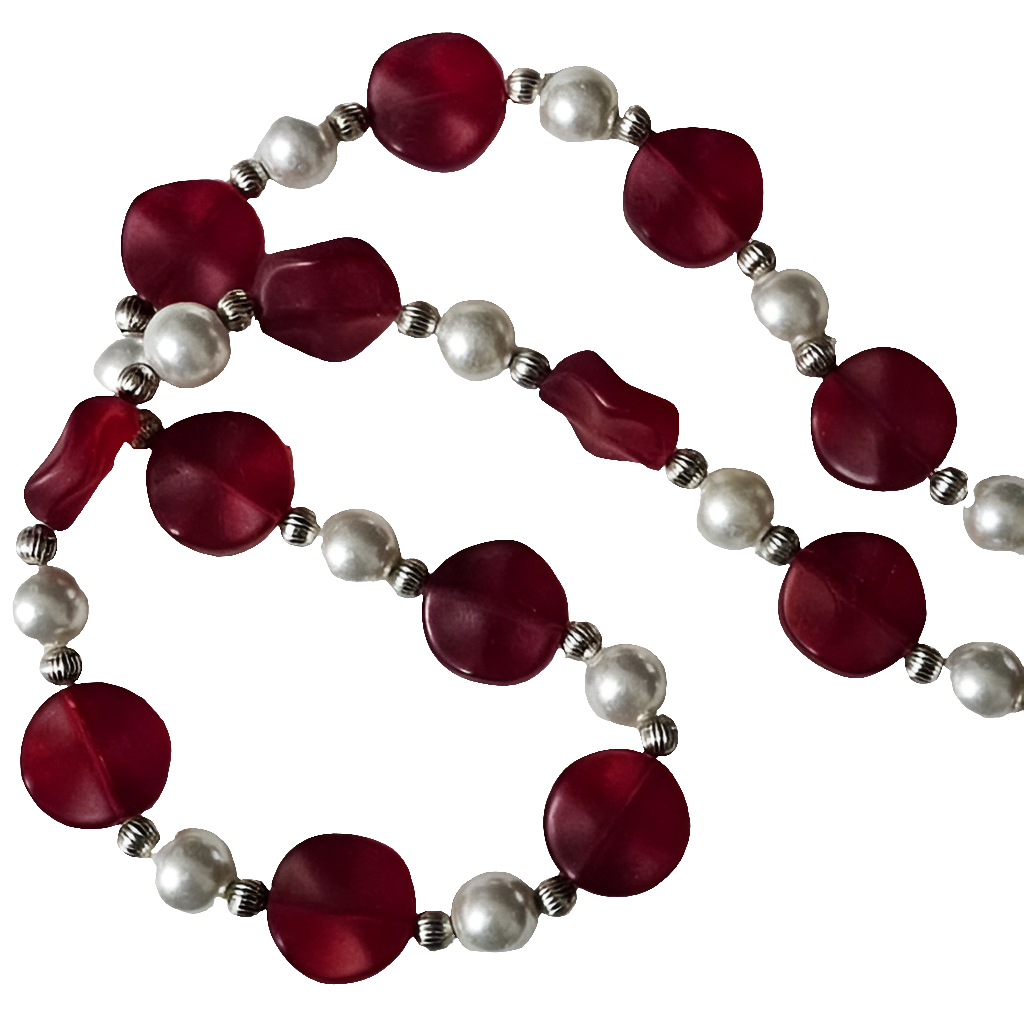 Red Puffy Bead and Faux Pearl Necklace