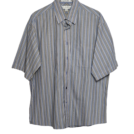 Enro Short Sleeve Button Down Blue Striped Collared Non Iron Shirt Size L