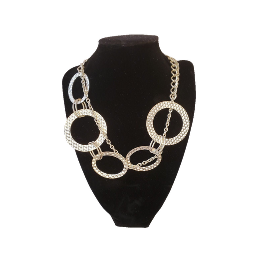 Long Big Ring Silver-tone Chain Necklace Y2K