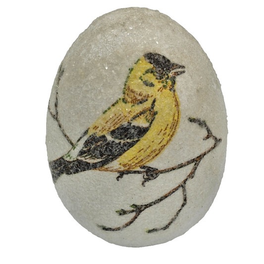 Easter Egg Ceramic White Glitter Yellow Bird Vintage
