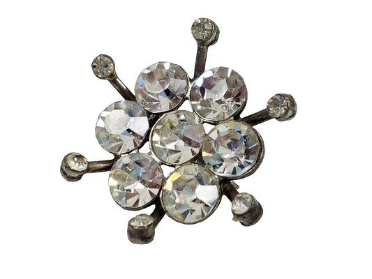 Vintage Metal Clear Rhinestone Starbust Brooch