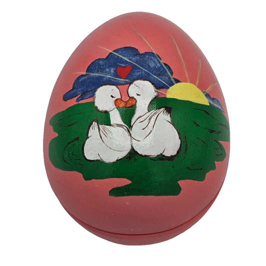 Handpainted Ceramic Egg Storage Trinket Box Ducks Easter Vintage