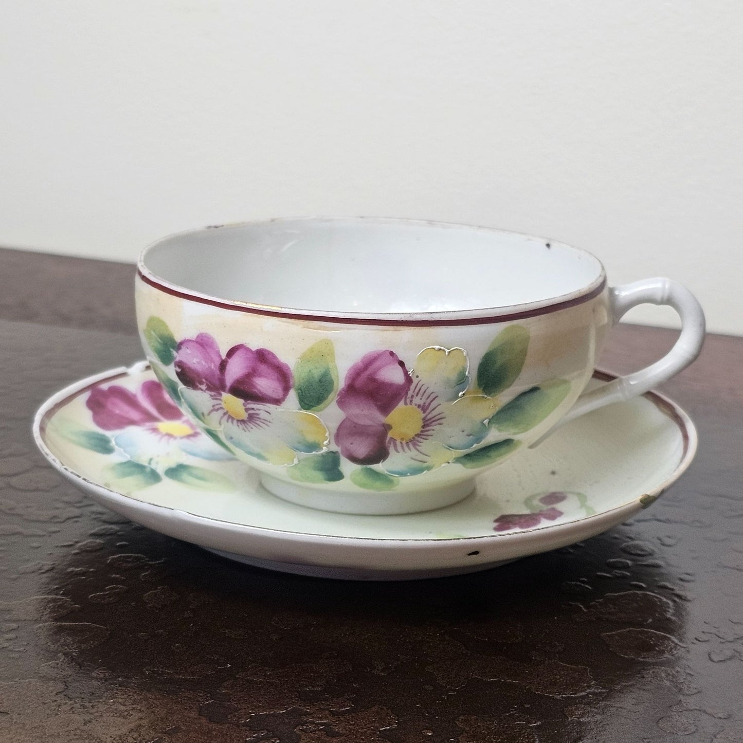 Vintage Nippon Hand-Painted China Teacup & Saucer Set