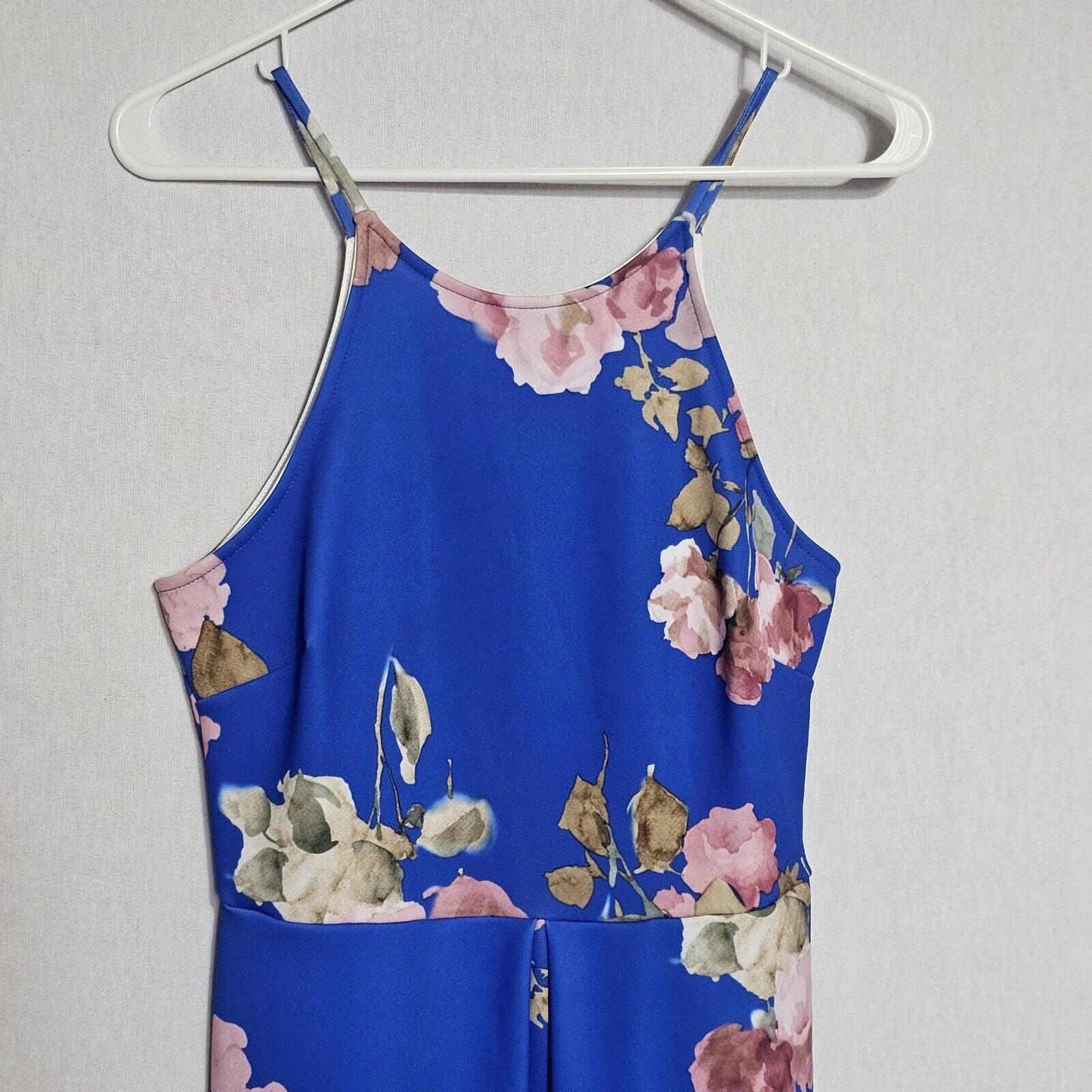 Soprano Junior's Medium Floral Blue Sleeveless Pleated Halter Short Dress